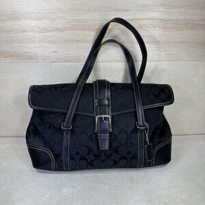 Euc Vintage Coach Signature C's Black Canvas & Leather Handbag Tote Bag Purse